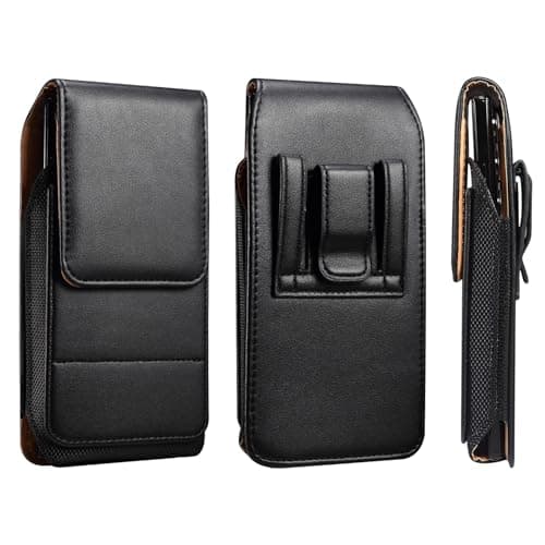 Image of Mobile Phone Pouch Pu Leather Holster Belt Clip Holder for iPhone 17 Pro Max Samsung Galaxy A17 A16 A06 A07 A05s A26 A36 Galaxy S26 Ultra S25 Ultra Google Pixel 10 Pro XL (Black, XL)