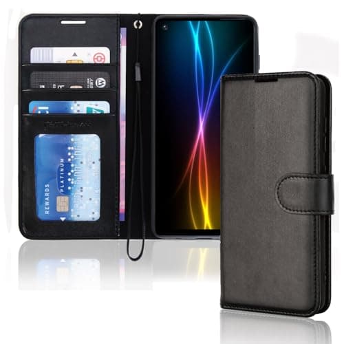 Image of TECHGEAR Galaxy A21s Leather Wallet Case, Flip Protective Case Cover with Wallet Card Holder, Stand and Wrist Strap - Black PU Leather with Magnetic Closure Designed For Samsung Galaxy A21s