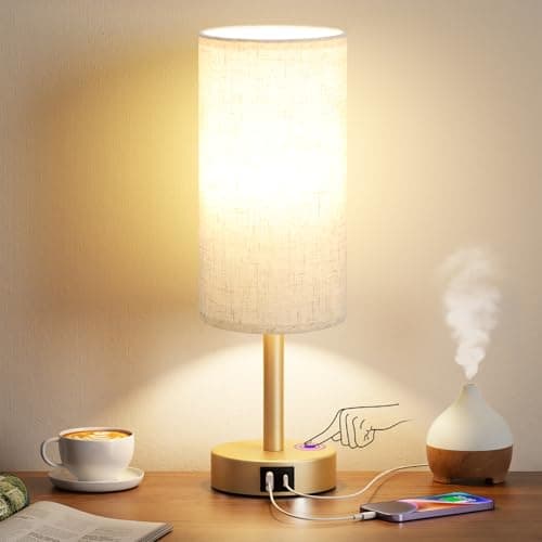 Image of Aooshine Bed Side Lamp, Touch Lamp with USB-C+A Charging Ports, Gold Base(Bulb Included)