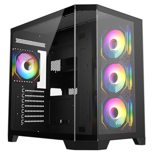 Image of CiT DS360 Black Dual Chamber Panoramic Three-Sided Tempered Glass Micro-ATX PC Computer Case With 4 x 120mm CiT Pro Storm 120mm Infinity ARGB PWM Fans Bundled & 6-Port PWM Fan Hub Included
