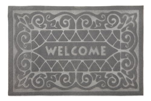 Image of Emma Barclay Non Slip Easy Care Absorbant Door Mat Rug (60x40cm) (Grey Welcome)