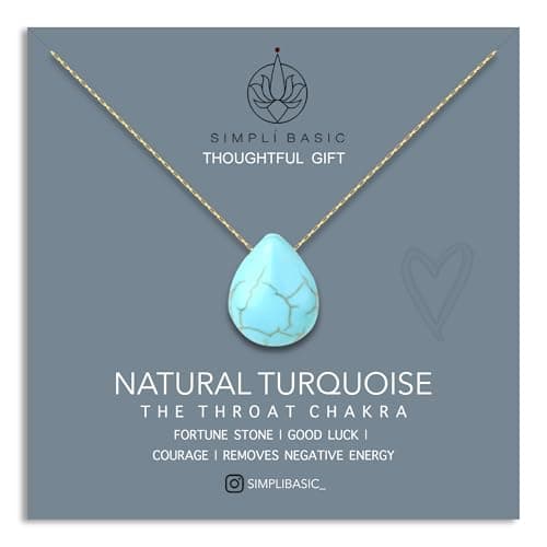 Image of SIMPLÍ BASIC 18k Gold Plated Teardrop Turquoise Pendant Necklace/Gold Jewellery for Women/Natural Healing Stone Charm/Presented in Gift Box