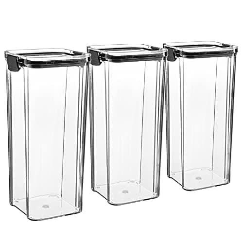 Image of Argon Tableware Food Storage Containers - 1.8L - Black - Pack of 3 - Clear Airtight Reusable Stackable Freezer Storage Meal Prep Container Lunch Tupperware Box with Clip-Lock Lid