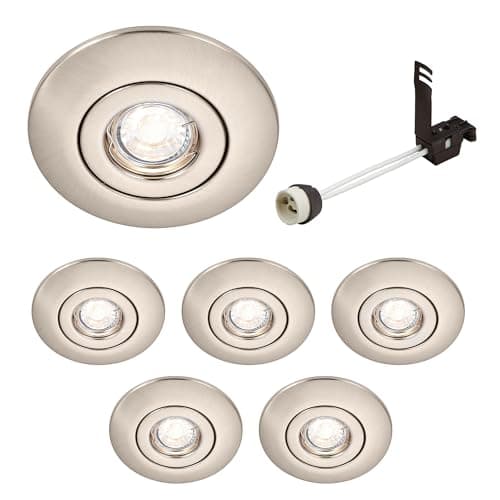 Image of National Lighting Spotlight Hole Converter, Recessed Brushed Chrome Ceiling Lights, GU10 Halogen or LED, Dimmable Downlights Conversion Kit 65mm-125mm IP20 Rated - Pack of 6