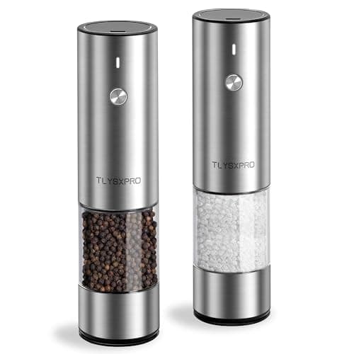 Image of TLYSXPRO Electric Salt and Pepper Grinder Set, USB Rechargeable, Stainless Steel Automatic Salt and Pepper Mill Grinder with Adjustable Coarseness, LED Light, Refillable (2 Packs)