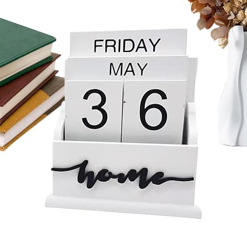 Image of Wooden Block Calendar - 15.2 Cm Desktop Date Block, Perpetual Display Of Wooden Calendar, Vintage Style Time Organizer With Craft Design | Home Office Decor Supplies For Living Room