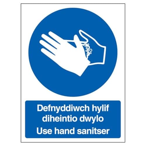Image of V Safety Welsh/English - Use Hand Sanitiser 150 x 200mm - 1mm Rigid Plastic Safety Sign