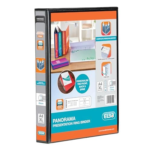 Image of Elba A4 4 D-Ring Binder, 25mm capacity, 40mm spine, Presentation Folder with Customisable Cover, Portrait, Black (Single)