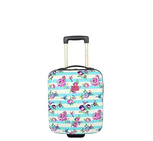 Image of Betsey Johnson Designer Underseat Luggage Collection - 15 Inch Hardside Carry On Suitcase for Women- Lightweight Under Seat Bag with 2-Rolling Wheels, Stripe Floral Hummingbird, 15 x 14 x 9 inches