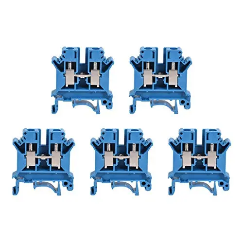 Image of sourcing map DIN Rail Terminal Block UK6N 800V 57A Screw Type Connector 6mm2 Blue 5 Pcs