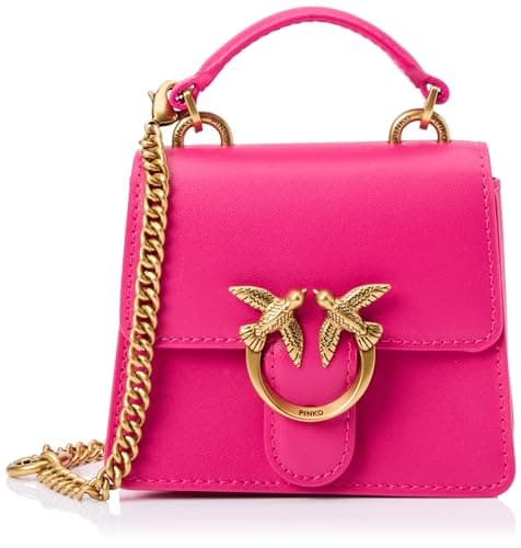 Image of Pinko Love One Top Handle Micro Light Calfskin Silk, Women's Bag, N17Q_Pink Antique Gold, N17q_pink Pinko-antique Gold, 12