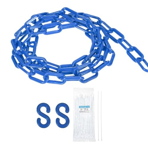 Image of sourcing map Plastic Chain 10 FT/3.1 M, Safety Chain Blue Plastic Chain Link Barrier with Zip Ties and S-Hooks for Crowd Control Queue Line Fence Decoration