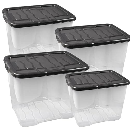 Image of STORM TRADING GROUP 5 x 24 Litre Clear Plastic Stacker Box Large Storage Box With Lids Strong & Durable