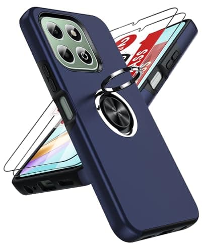 Image of LeYi for Honor X6b 4G Phone Case with 2 Tempered Glass Screen Protector and Invisible Phone Ring Holder, Shockproof Protective Cover for Honour X6b 4G - Blue