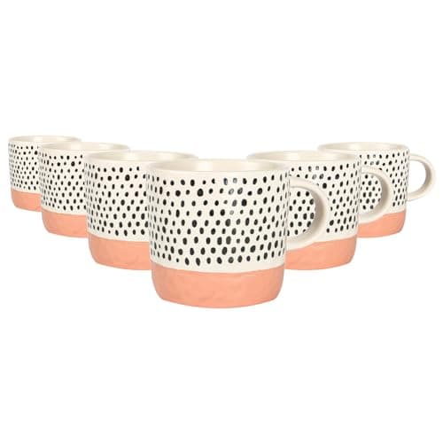 Image of Nicola Spring Ceramic Coffee Mugs Set - 385ml - 6pc Pink Dipped Dots Stoneware Coffee Cups Dishwasher & Microwave Safe Large Tea Mugs for Hot Drinks, Hot Chocolate, Tea