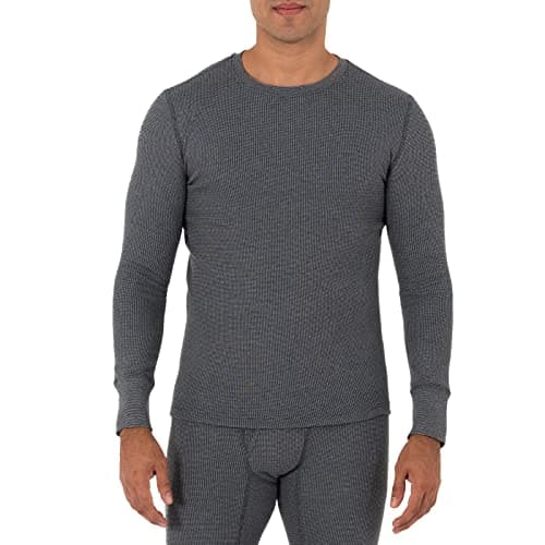 Image of Fruit of the Loom Men's Recycled Waffle Thermal Underwear Crew (1 and 2 Packs) Pajama Top, Greystone Heather, L UK