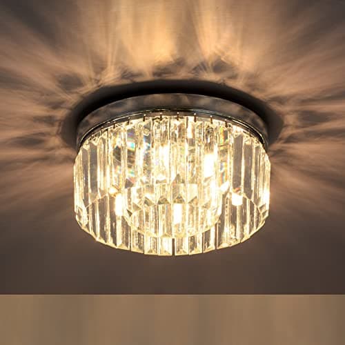 Image of Rayofly Modern Crystal Chandeliers Ceiling Lights, 2-Tiers Crystal Flush Ceiling Lights, Chrome, 6-Lights G9, Elegant Glass Crystal Chandelier Lamps for Living Room, Hall, Bathroom, Bedroom, Foyer