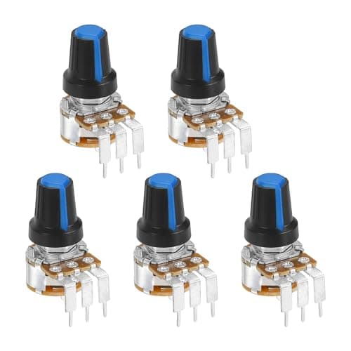 Image of sourcing map 5Pcs 10K Ohm Rotary Potentiometer Volume Control Pots for Guitar, WH148 3 Pin Single Turn Linear Taper Variable Resistor Potentiometers for Inverter Speed Regulation, Black Blue