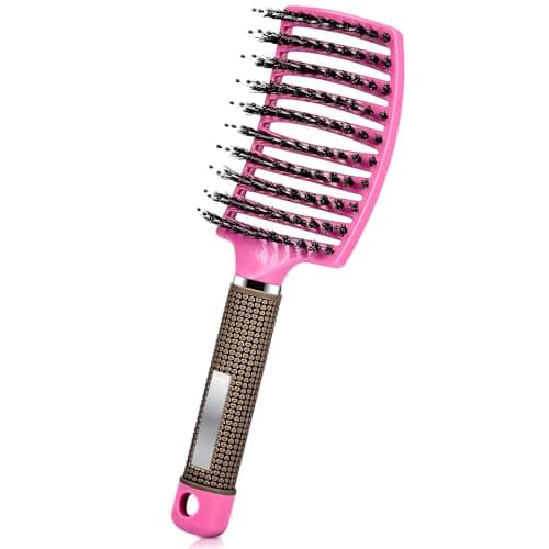 Image of Detangle Hair Brush, Hair Extension Brush Faster Blows Drying, Hair Brush Detangler with Boar Bristles For Wet/Dry/Thick/Long Hair Women, Pink