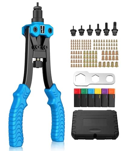 Image of eSynic Hand Rivet Nut Tool Kit 12 Inch Heavy Duty RIV Nut Gun Set Nut Riveter with 125Pcs Threaded Rivnuts M3 M4 M5 M6 M8 M10,6 Interchangeable Mandrel,Carrying Case for Auto Repair,Metal Work etc
