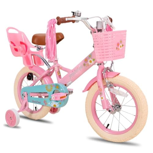 Image of STITCH Little Daisy 14 Inch Kids Bike for 3-5 Years Girls with Stabilisers & Doll Seat, 14 Inch Princess Girls Bike with Basket & Streamers,Pink