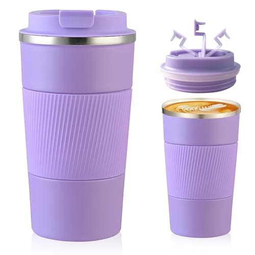 Image of Senshuomy Travel Mug, Insulated Coffee Cup with Leakproof Lid, Reusable Coffee Cups Travel Cup, Stainless Steel thermaol Mug for Hot Cold Drinks (Purple/510ml)