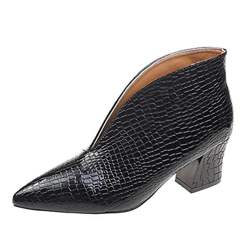 Image of Women'S Ankle Boots Patent Leather Split Pattern Slip-On Pointed Toe Retro Low Kitten Heel Breathable Lightweight Leather Boots Comfortable Chunky Heel Slip On Ankle Boot