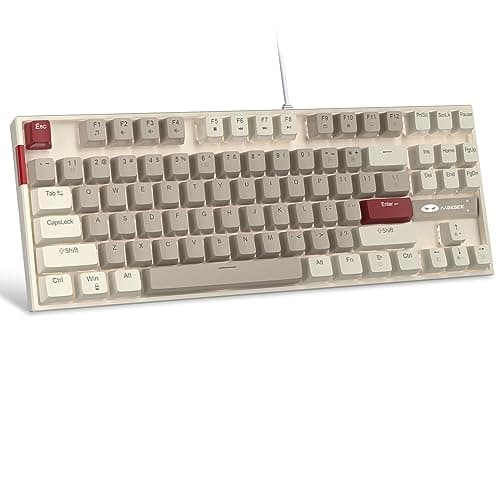 Image of MageGee 75% Mechanical Gaming Keyboard with Brown Switch, LED Blue Backlit Keyboard, 87 Keys Compact TKL Wired Computer Keyboard for Windows Laptop PC Gamer - White/Grey