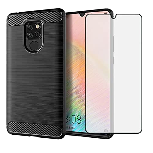 Image of Compatible with Huawei Mate 20 X 5G Phone Case and Tempered Glass Screen Protector with Shockproof Carbon Fiber Cell Accessories Hawaii Hawaii Mate20X 4G Mate20 20X G5 7.2 inch for Women Men Black