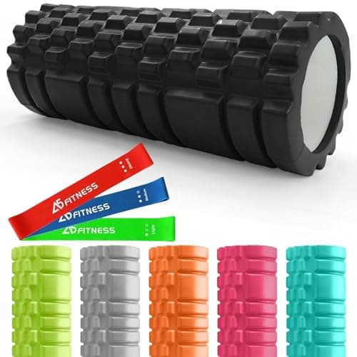 Image of Foam Roller Black with 3 Resistance Level Bands - Lightweight Foam Rollers for Muscles Provides Relief from Pain Fatigue Improves Tissue Recovery - Massage Roller for Gym, Yoga Pilates