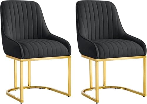 Image of HYGRAD® Pair of Luxury Velvet Dining Chairs Armless Dining Room Chairs Gold Legs Soft Padded Velvet For Dining Cafe Restaurant Home (Black)