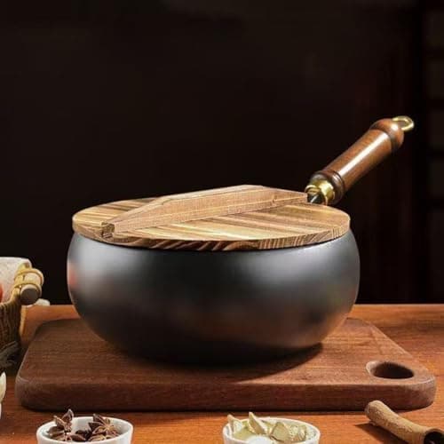 Image of Entgoinggo Big Belly Cast Iron Frying Pan Cast Iron Skillet Pan Nonstick with Lid Non-Stick Coating, for Traditional Iron Pot for Multiple Cooking Methods(B)
