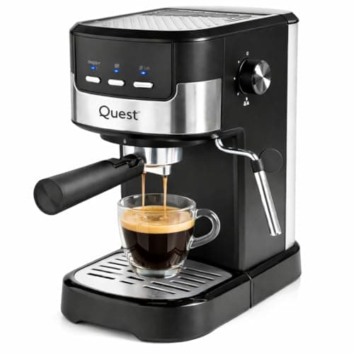 Image of Quest Espresso Coffee Machine / 15 Bar Pressure/Filter & Measuring Cups Included / 1.2L Water Tank/Dual Stainless Steel Filter/Compatible with Ground Beans / 1100W