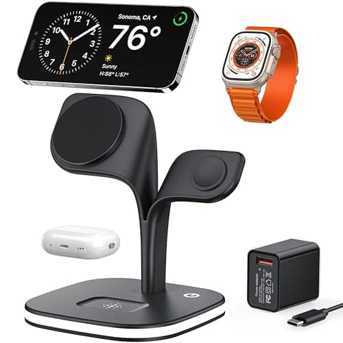 Image of EXW Magnetic Wireless Charger,3 in 1 MagSafe Wireless Charging Station Compatible with iPhone 17/Air/16/15/14/13/12, for Apple Watch and AirPods 3/2/ Pro (with Adapter)