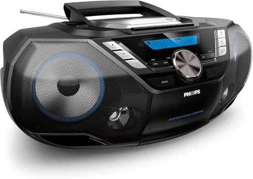 Image of Philips AZB798T / 12 CD Sound Machine, Portable CD Player (DAB +/FM Radio, Bluetooth, CD, MP3-CD, USB, Cassette, All-in-One Sound System), Black