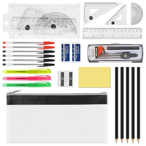 Image of GOTRUST 24pcs Maths Sets, Geometry Set for Secondary School, Protractor and Compass Set, Mathematical Sets, Back To School Stationery Kit for Students Maths and Home