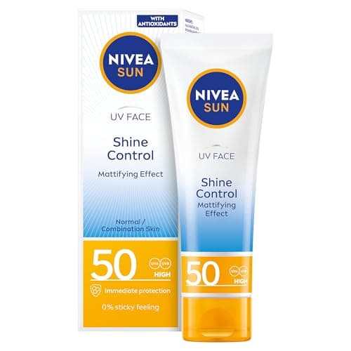 Image of NIVEA Sun UV Face Shine Control SPF 50 Cream (50ml), Sun Cream Protects Against UVA/UVB Rays and Premature Skin Ageing, Sunscreen for Delicate Facial Skin