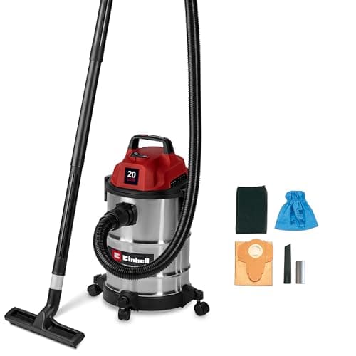 Image of Einhell Wet and Dry Vacuum Cleaner 900W, 180 mbar Suction Capacity, 20L Stainless Steel Rollers, Accessory Bracket Including Various Filters and Nozzles TC-VC 2045 S