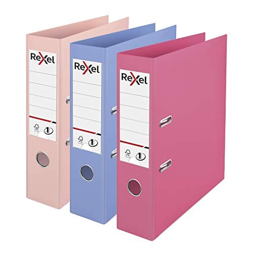 Image of Rexel Pastel Plastic A4 Lever Arch Files, 3-Pack (Pink, Blue, Peach), Patented No.1 Power Mechanism, FSC Certified, Replaceable Spine Labels, Ring Binder, Archiving & Home Office File Organizer