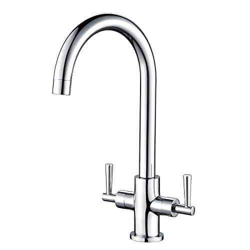 Image of Hapilife Kitchen Sink Mixer Tap Monobloc Dual Lever Chrome 360° Swivel Spout Mono Kitchen Mixer Taps 1 Hole Twin Lever Sink Tap Stainless Steel