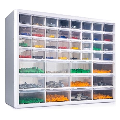 Image of CraftGenes 44 Drawer Screw Storage Organiser, Grey Small Parts Cabinet with Smooth-Slide Drawers & Adjustable Dividers. Sturdy Wall Mountable Plastic Unit for Garage, Workshop & DIY, Screws, Beads