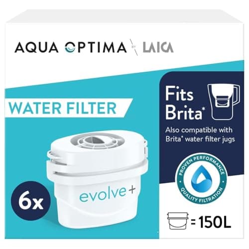 Image of Aqua Optima Evolve+ Water Filter Cartridges 6 Pack - Fits Brita Jugs & Alternative for Maxtra Filters* - Reduces Limescale, Chlorine and Other Impurities - by LAICA (Packaging May Vary)