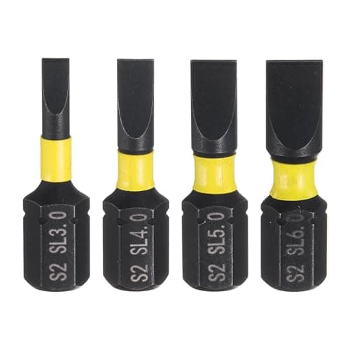 Image of sourcing map 4pcs SL3/SL4/SL5/SL6 Slotted Screwdriver Bit 1/4" Hex Shank 25mm/1" Length Magnetic Flat Head Hex Bits S2 Steel Screw Driver Bit Industrial Grade Electric Drill Bits
