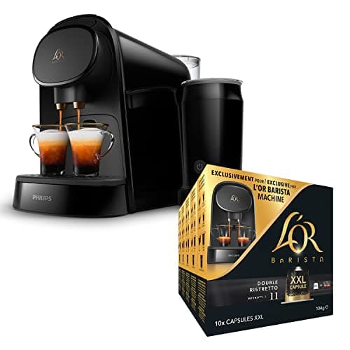 Image of L'OR BARISTA Coffee Machine & Milk Frother by Philips with L'OR Double Ristretto XXL 5X10PC, Double Shot, Aluminium Coffee Capsules (Total 50 XXL Capsules) Intensity 11
