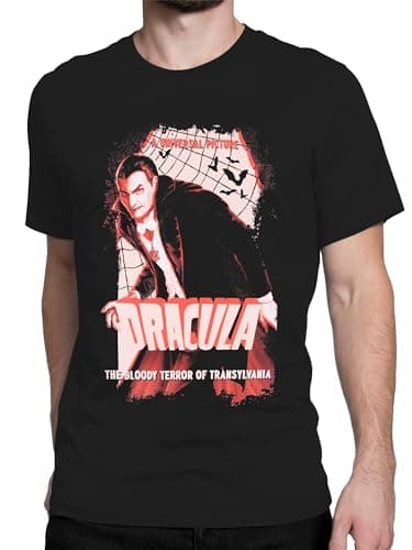 Image of Universal Monsters Mens Tshirt | Dracula T-Shirt | Horror Gifts for Men | Black | Mens T-Shirts | L
