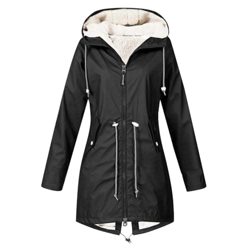 Image of Generisch Women's Winter Coat with Fleece Lining Medium Length Plain Windproof Warm Versatile for Outdoor Everyday Use, black, S