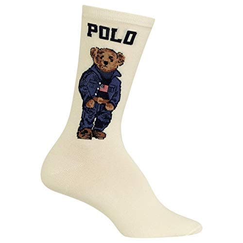 Image of Polo Ralph Lauren Women's Americana Bear Knit Crew Socks, Ivory, 9-11, Ivory (Americana Bear), 8-10 UK