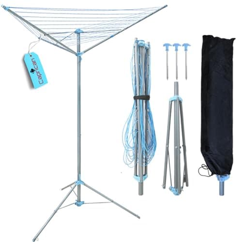 Image of Freestanding Portable Rotary Airer – 3 Arm 30m Powder-Coated Clothes Dryer with Stable Legs – Foldable Washing Line for Indoor, Outdoor & Camping Use – Lightweight Clothes Airer Travel-Friendly (30m)