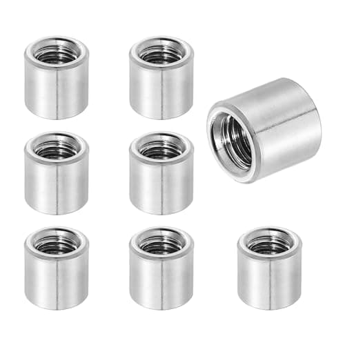 Image of sourcing map 8Pcs M8x1.25x10mm Round Coupling Nuts, Stainless Steel Connector Nut Fasteners Rod Hardware Nuts 12mm OD for Threaded Rod, Industrial Construction Fasteners, Silver