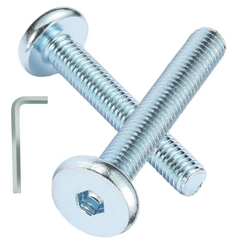 Image of AMLOOPH M8 Bolts, M8 x 60mm Hex Socket Large Flat Head Carbon Steel Fully Threaded Furniture Screws/Bolts for Chairs, Cots, Beds and Tables (Pack Of 12- and a Wrench)